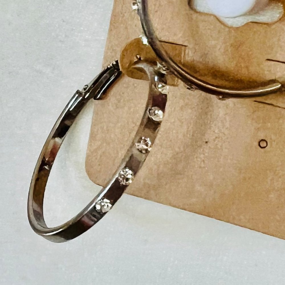 Argentine Stainless Steel & Sparkling Rhinestone Clasp Post Large Hoop Earrings - Picture 7 of 7